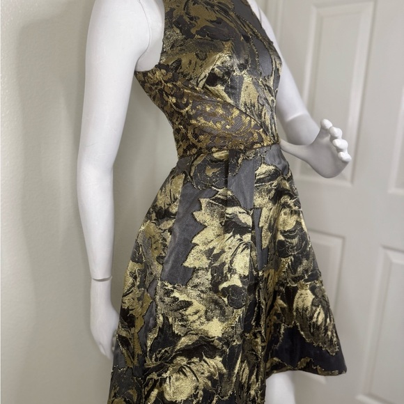 Theia Pewter & Gold Floral Jacquard Party Dress Size 2.   #84 - Picture 6 of 12